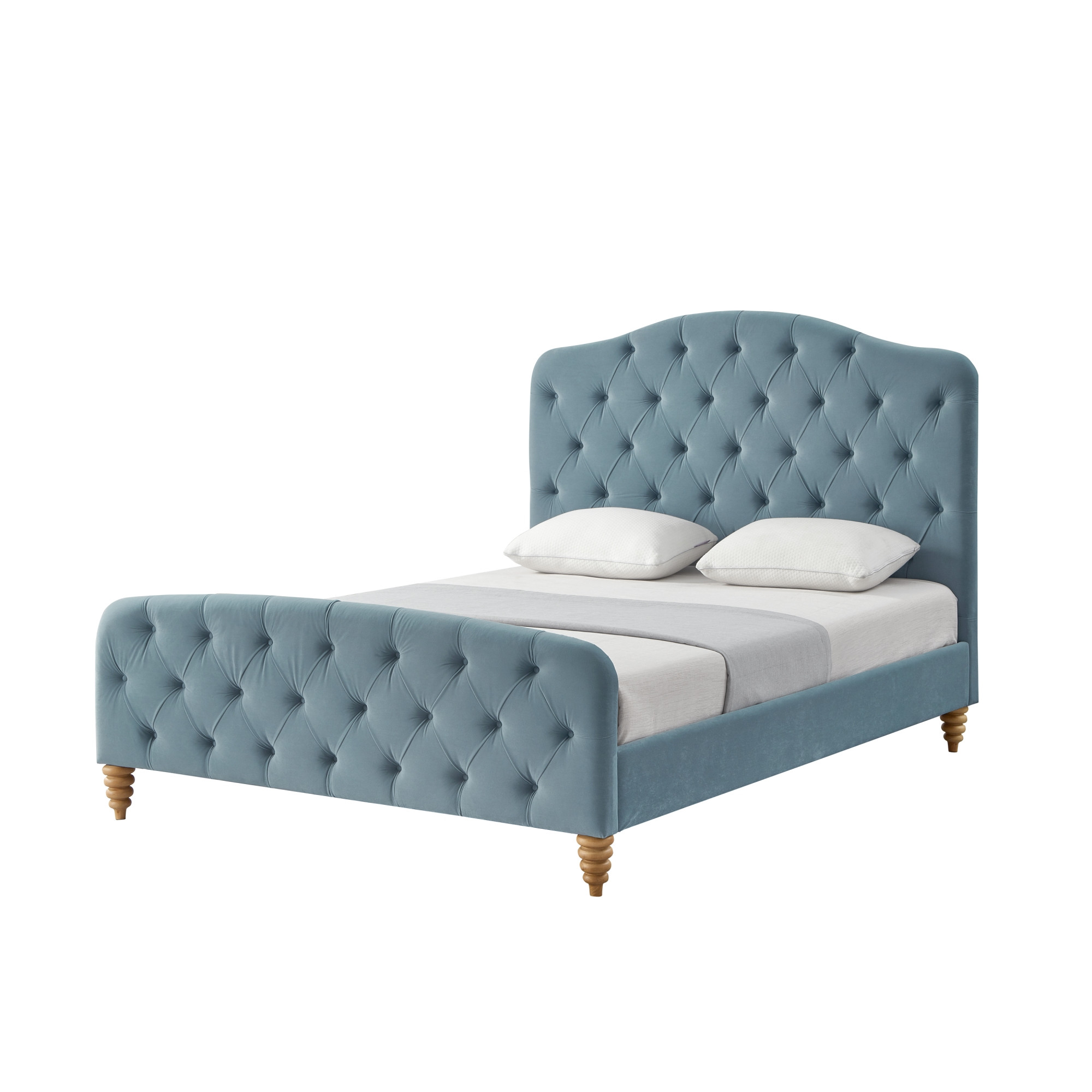 Light Blue Solid Wood King Tufted Upholstered Velvet Bed-544894-1