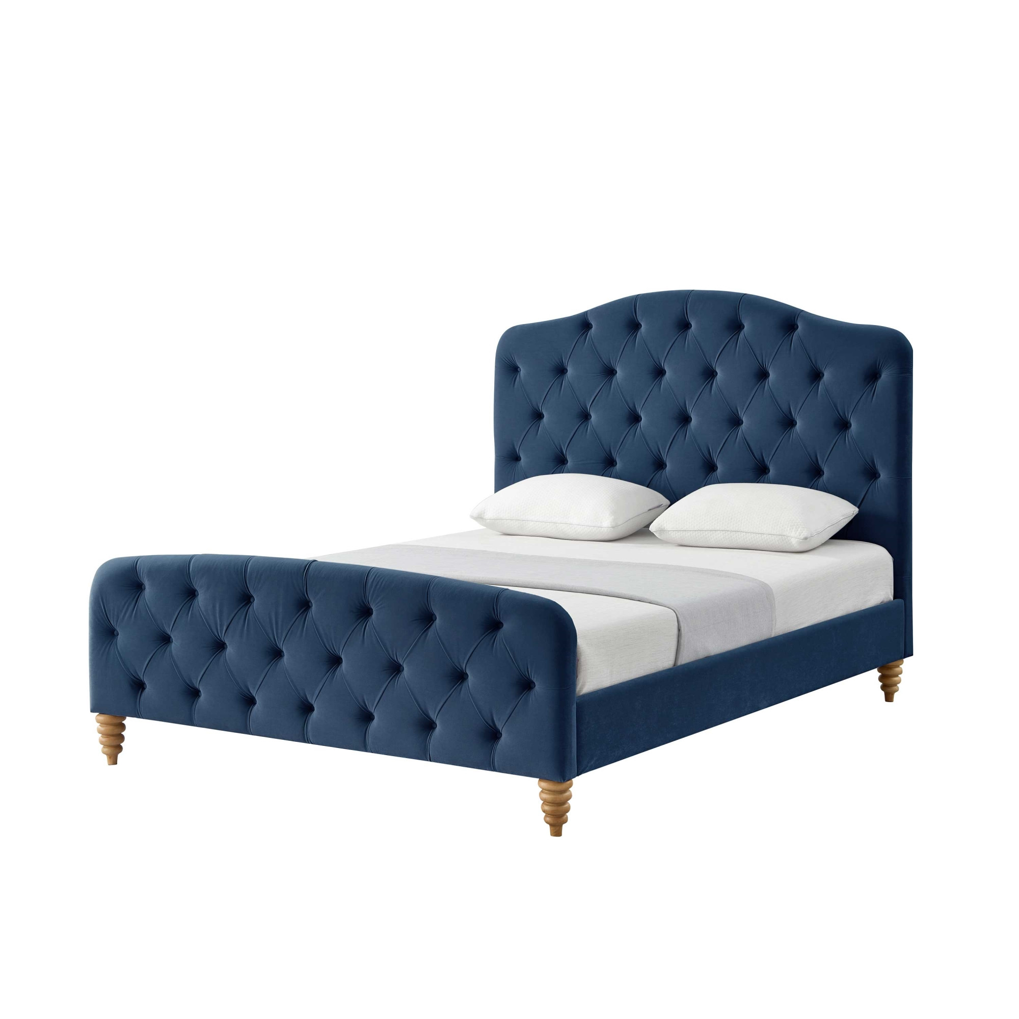 Navy Blue Solid Wood Twin Tufted Upholstered Velvet Bed-544899-1