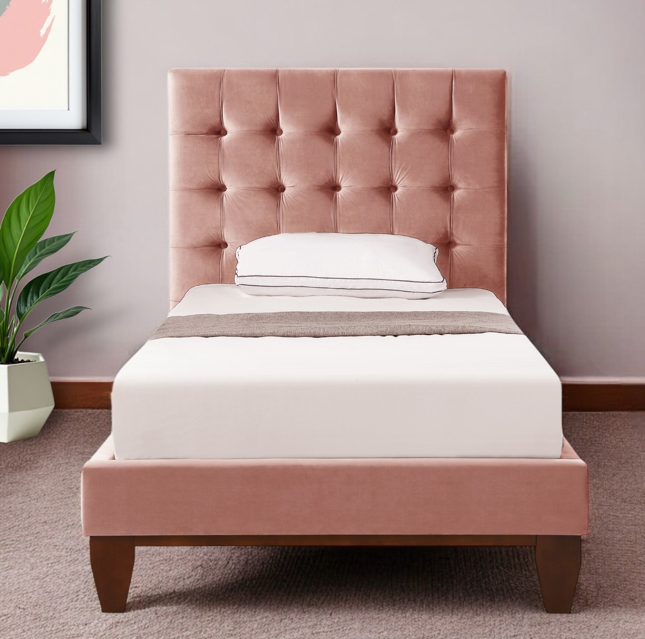 Blush Solid Wood Full Tufted Upholstered Velvet Bed-544906-1