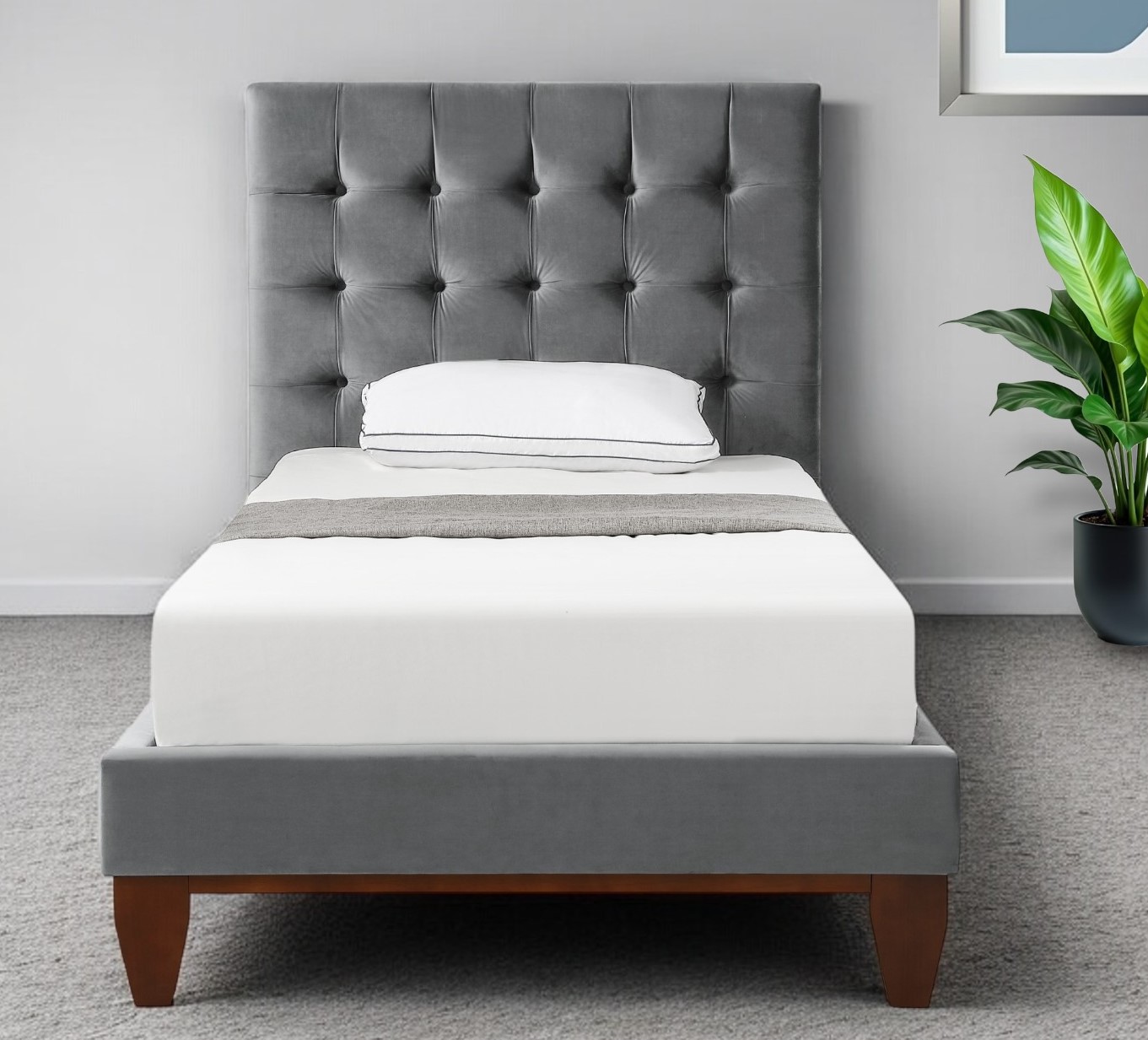 Gray Solid Wood Full Tufted Upholstered Velvet Bed-544907-1