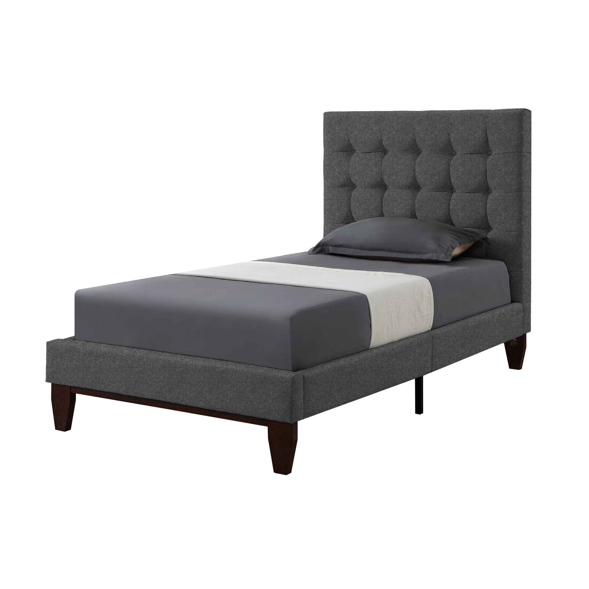 Light Gray Solid Wood Full Tufted Upholstered Linen Bed-544910-1