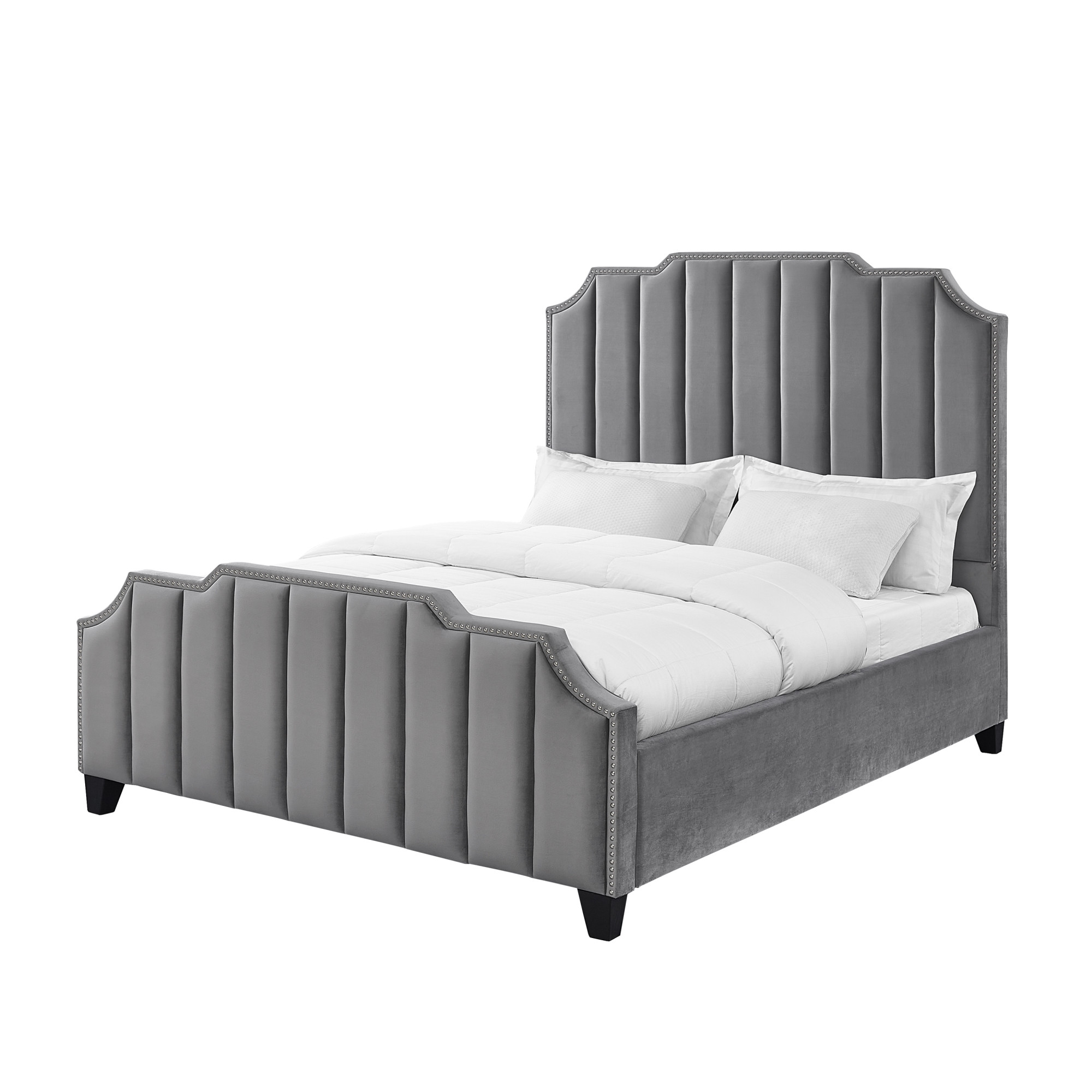 Gray Solid Wood King Tufted Upholstered Velvet Bed with Nailhead Trim-544919-1