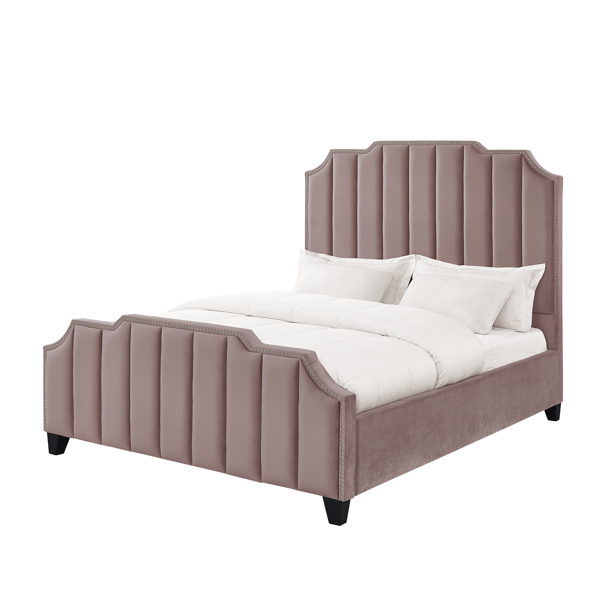 Pink Solid Wood King Tufted Upholstered Velvet Bed with Nailhead Trim-544923-1