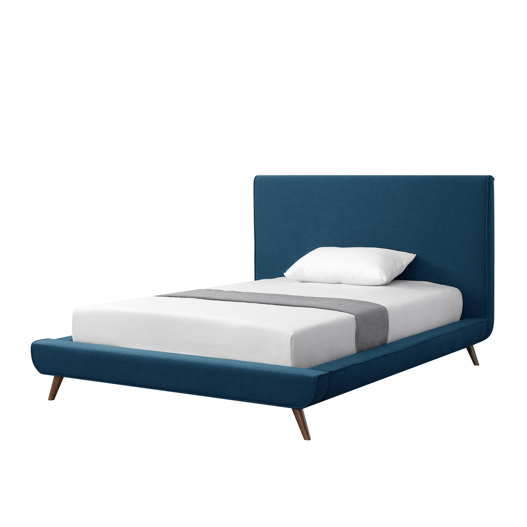 Denim Blue Solid Wood Full Upholstered Linen Bed-544940-1