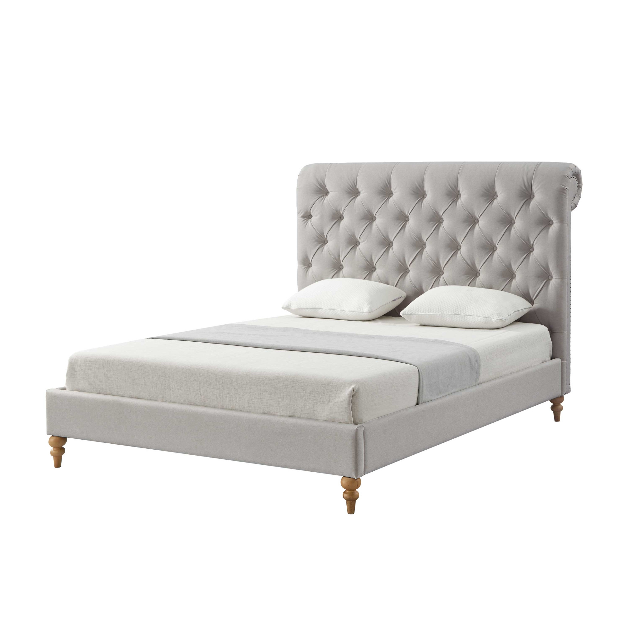 Gray Solid Wood King Tufted Upholstered Linen Bed with Nailhead Trim-544948-1