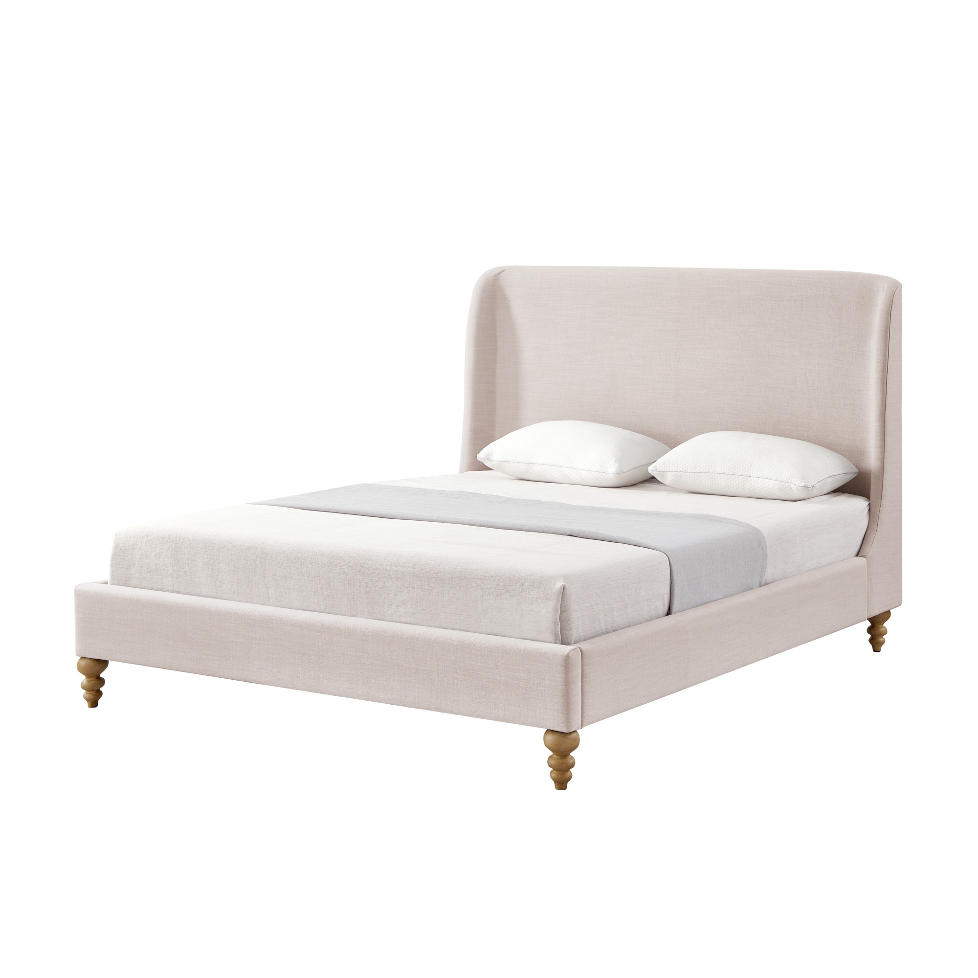 Pink Solid Wood King Upholstered Linen Bed-544951-1