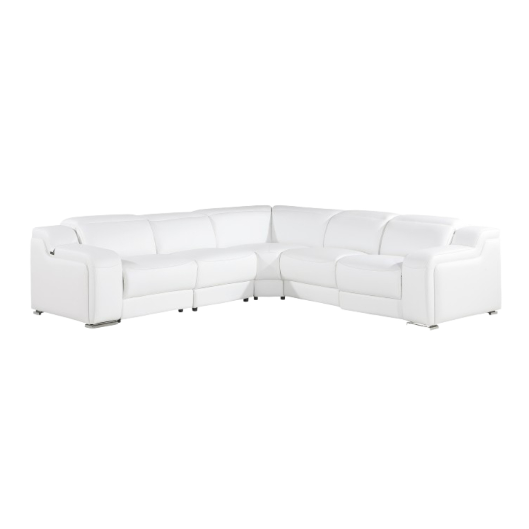 White Italian Leather Power Reclining Curved Five Piece Corner Sectional-544993-1