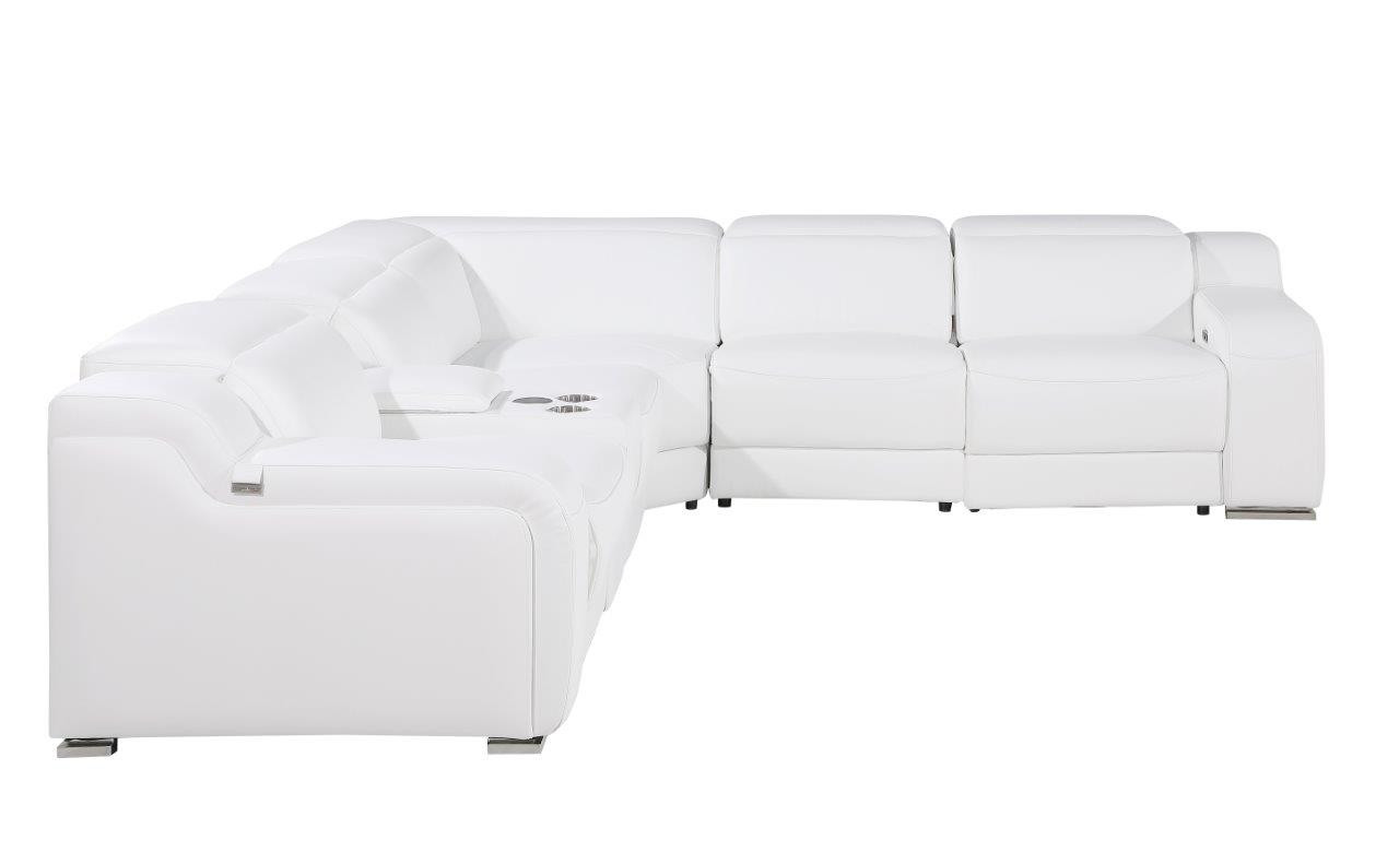 White Italian Leather Power Reclining Curved Six Piece Corner Sectional With Console-544994-1