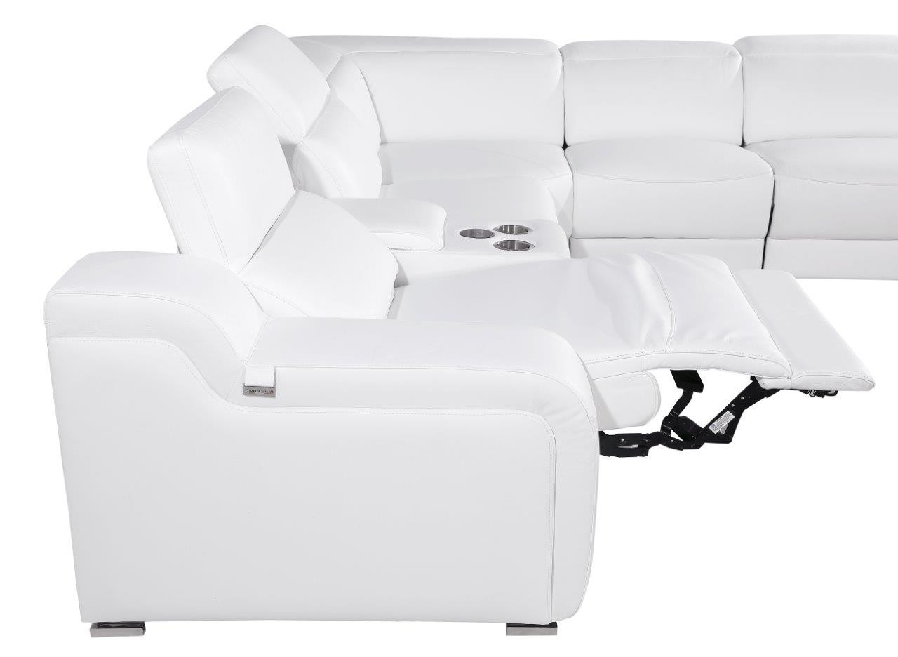 White Italian Leather Power Reclining Curved Seven Piece Corner Sectional With Console-544995-1