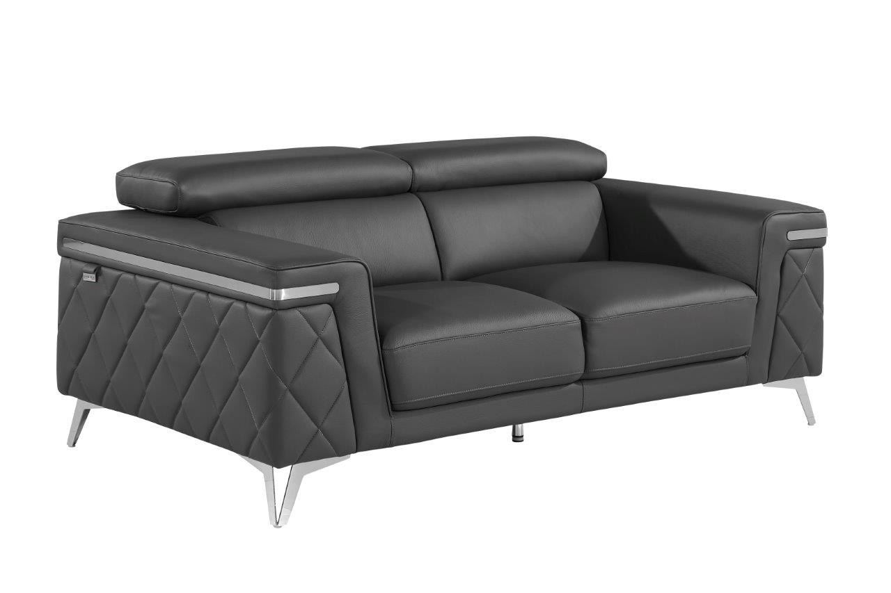 70" Dark Gray And Silver Metallic Leather Loveseat-546377-1