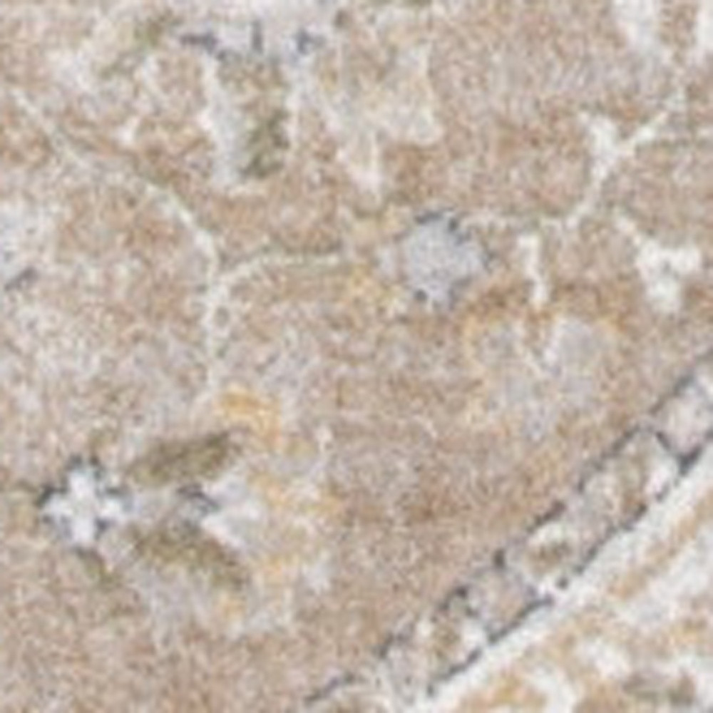 5" Beige and Ivory Round Floral Medallion Power Loom Washable Area Rug