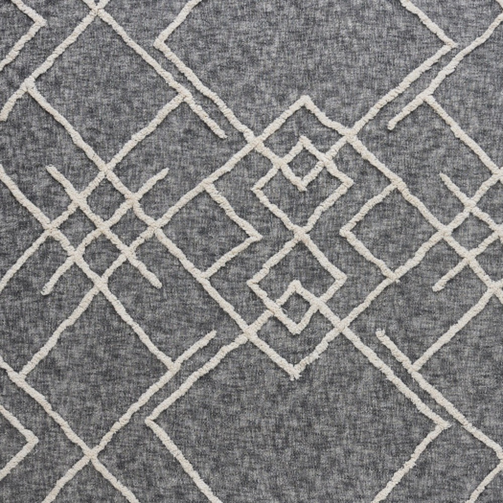 Charcoal Off White Geometric King Cotton Coverlet with Fringe