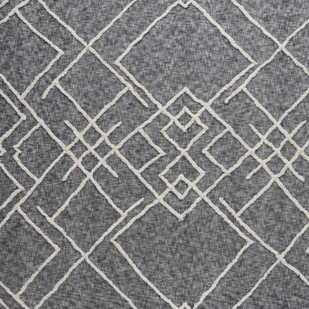 Charcoal Off White Geometric King Cotton Coverlet with Fringe