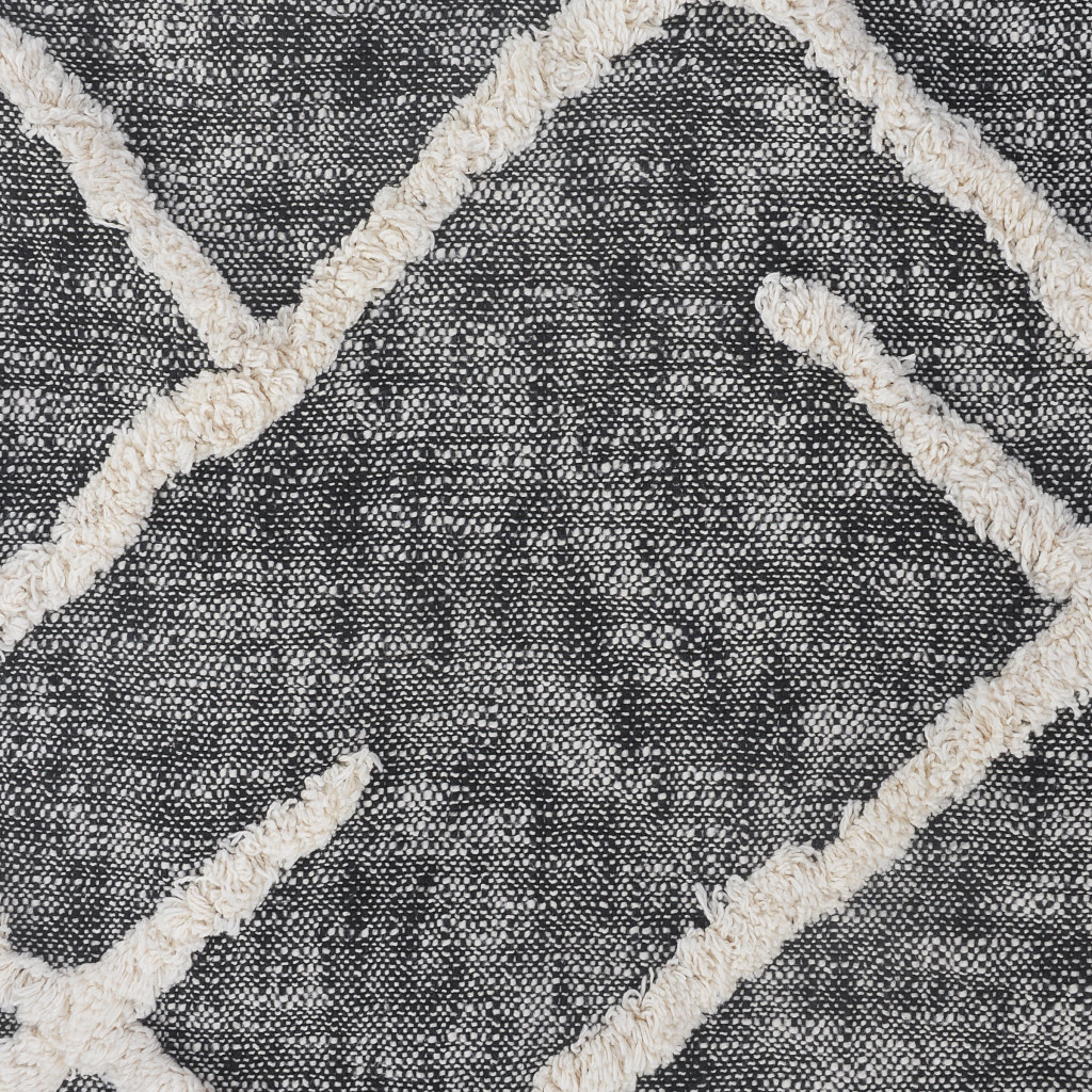 Charcoal Off White Geometric King Cotton Coverlet with Fringe