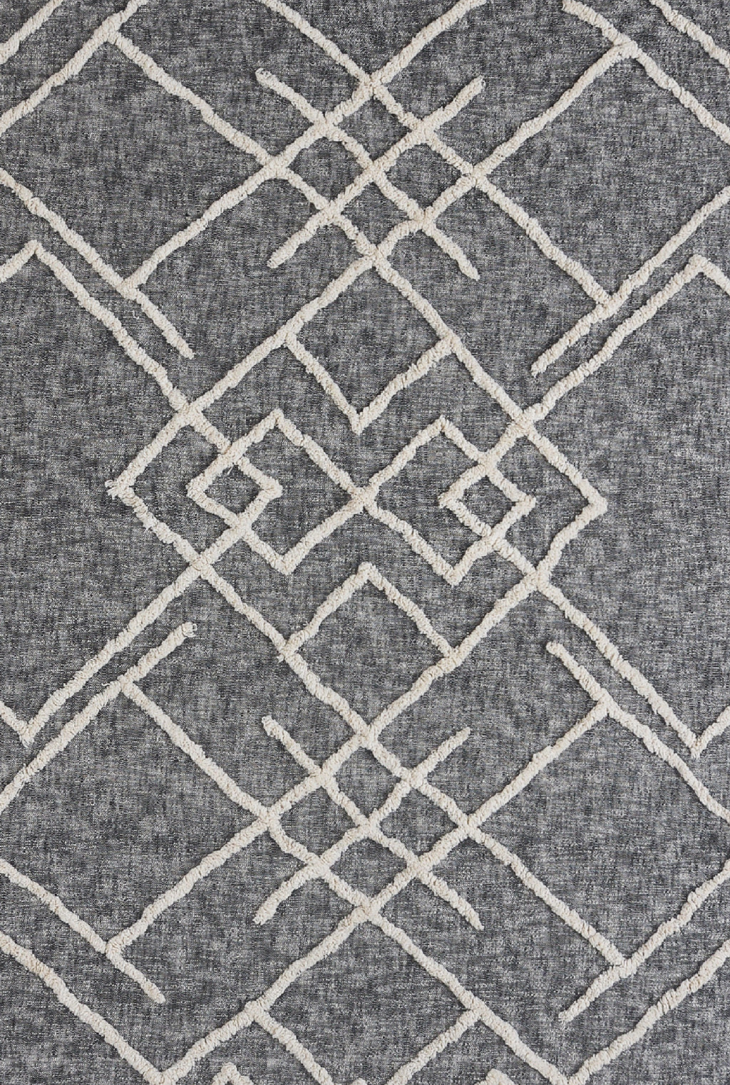 Charcoal Off White Geometric King Cotton Coverlet with Fringe