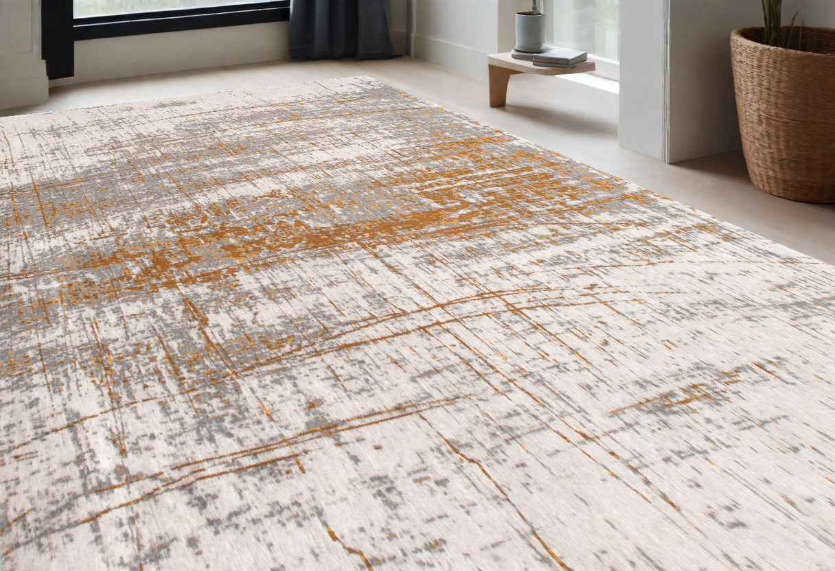 5" X 7" Gray and Gold Abstract Non Skid Area Rug
