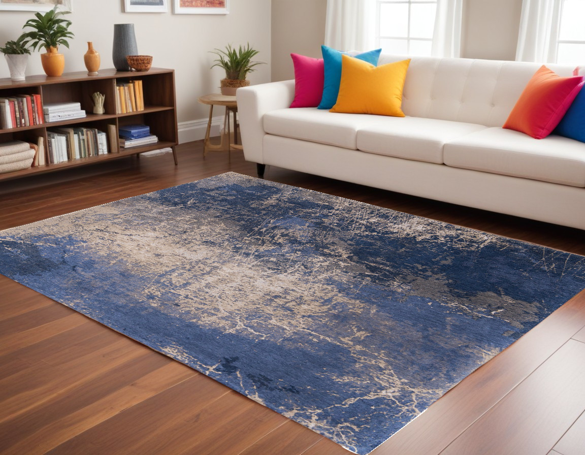 6" X 8" Blue and Gray Abstract Non Skid Area Rug
