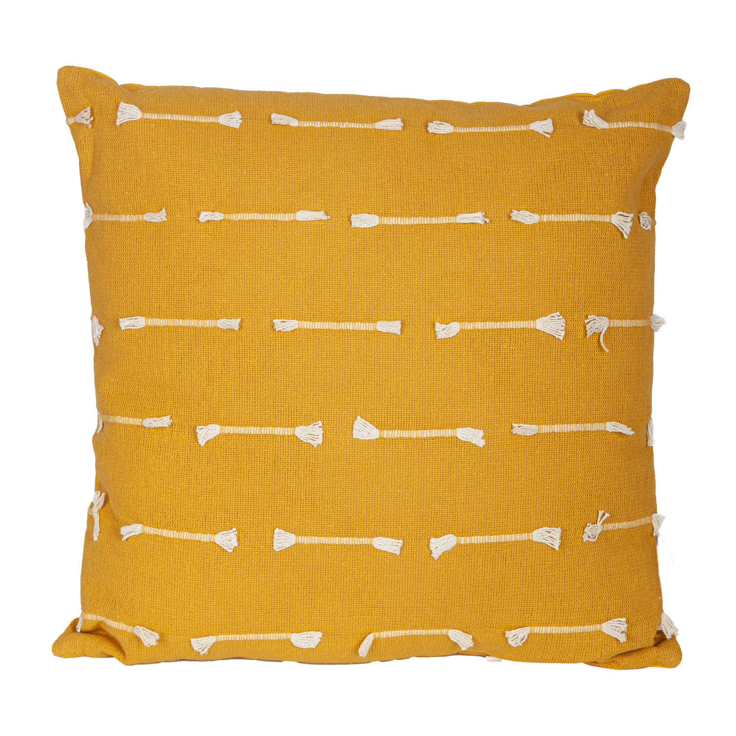 18" Yellow Striped Cotton Throw Pillow With Texture