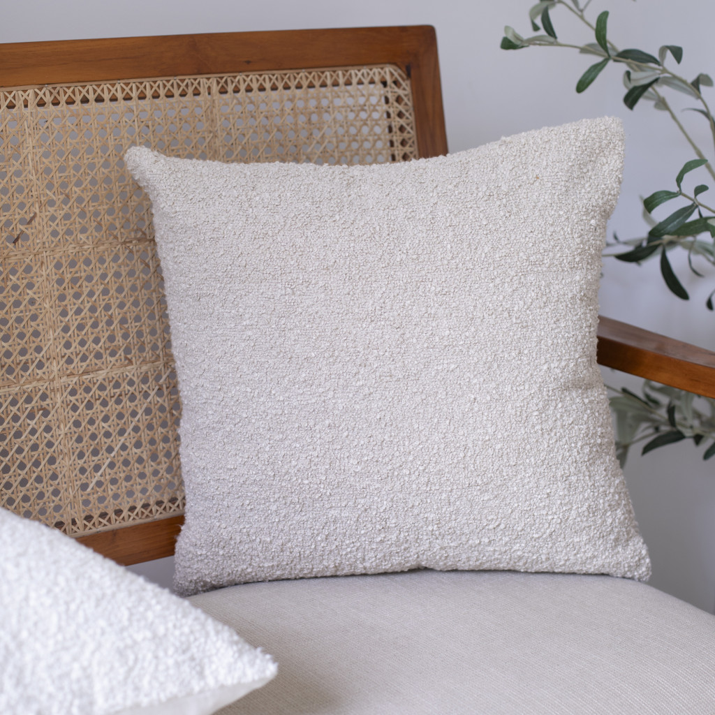 20" Beige Throw Pillow With Shag