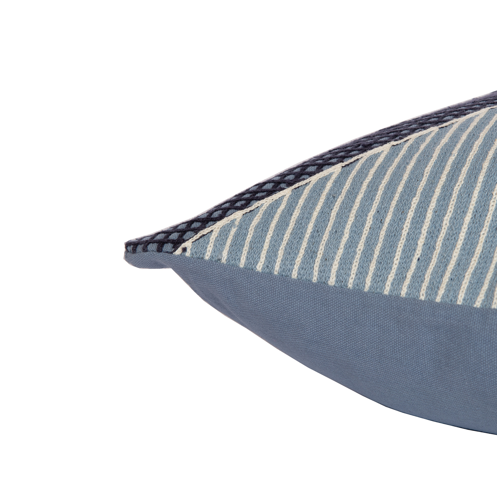 24" Blue and White Geometric Cotton Throw Pillow With Embroidery