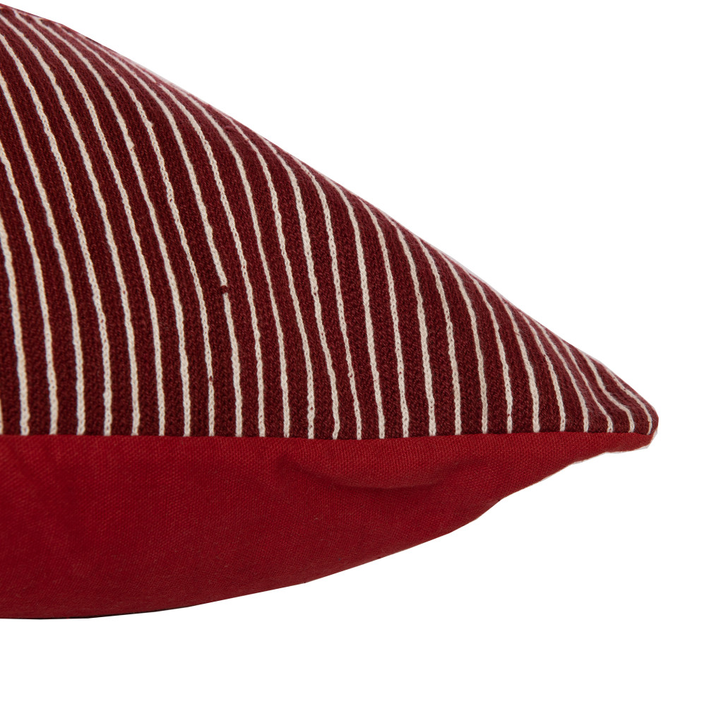 20" Red and White Geometric Cotton Throw Pillow With Embroidery