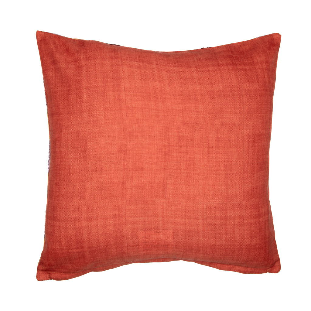 20" Orange Check Throw Pillow With Embroidery
