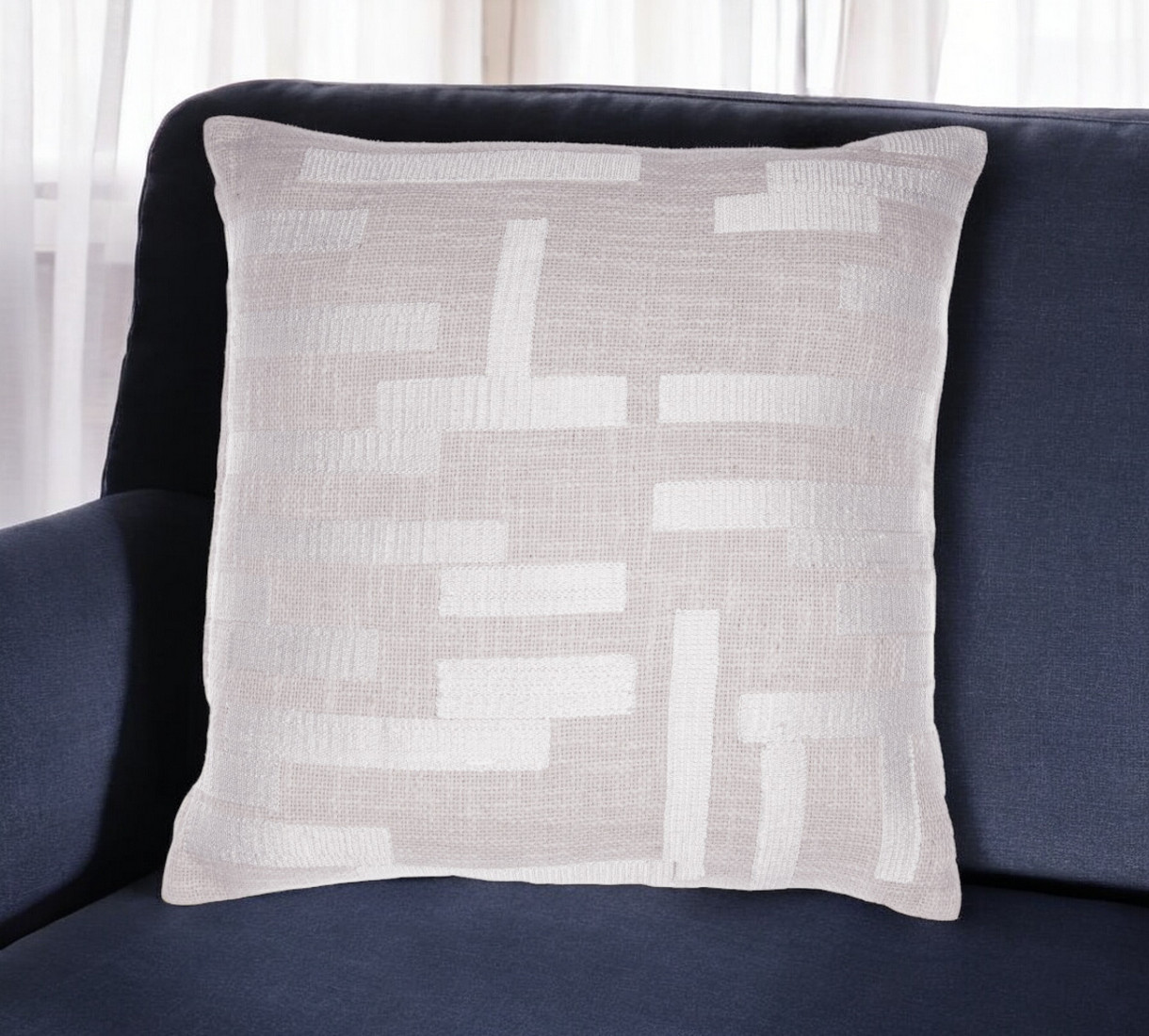 24" Ivory Cotton Blend Throw Pillow with Embroidery-549417-1