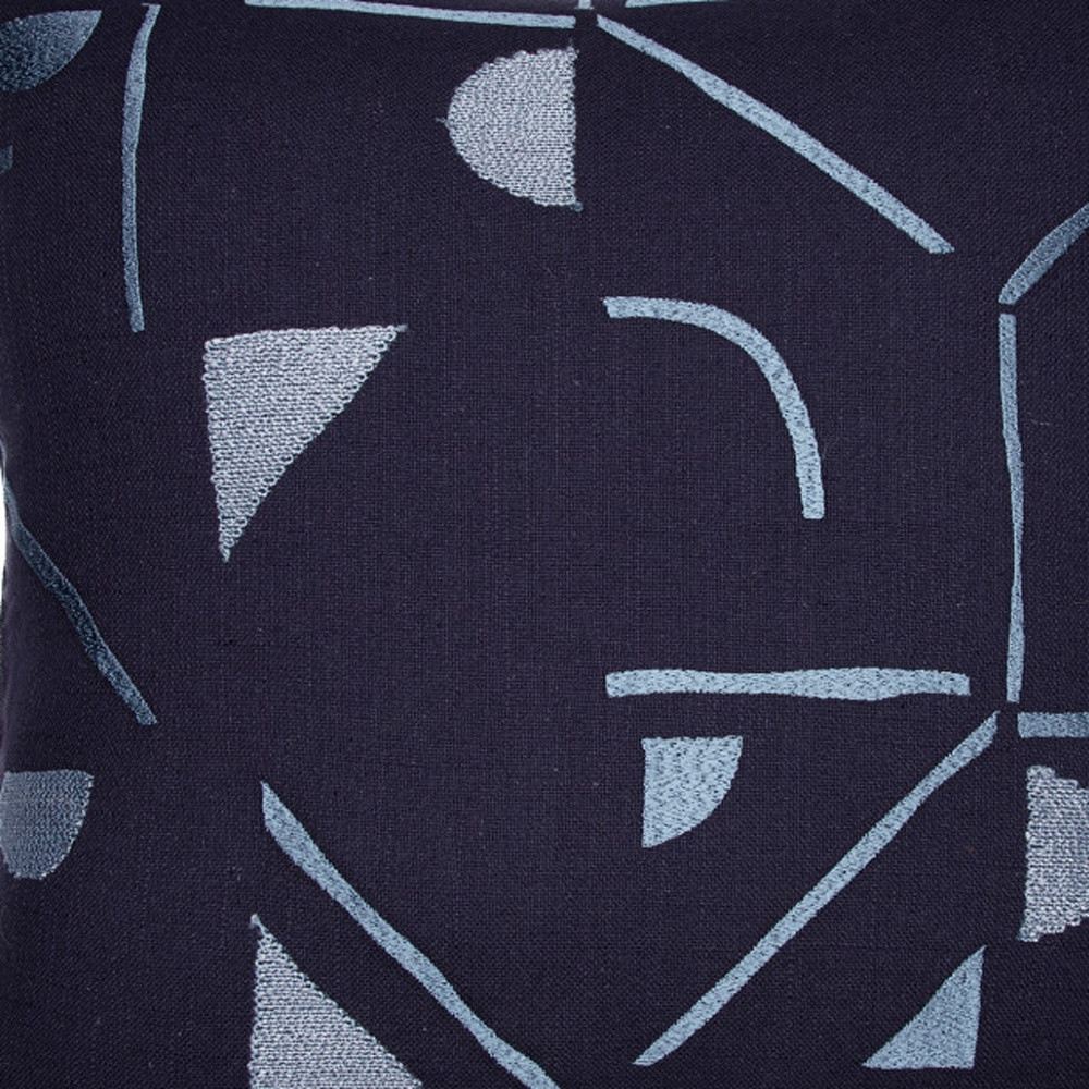 24" Blue Geometric Cotton Blend Throw Pillow With Embroidery