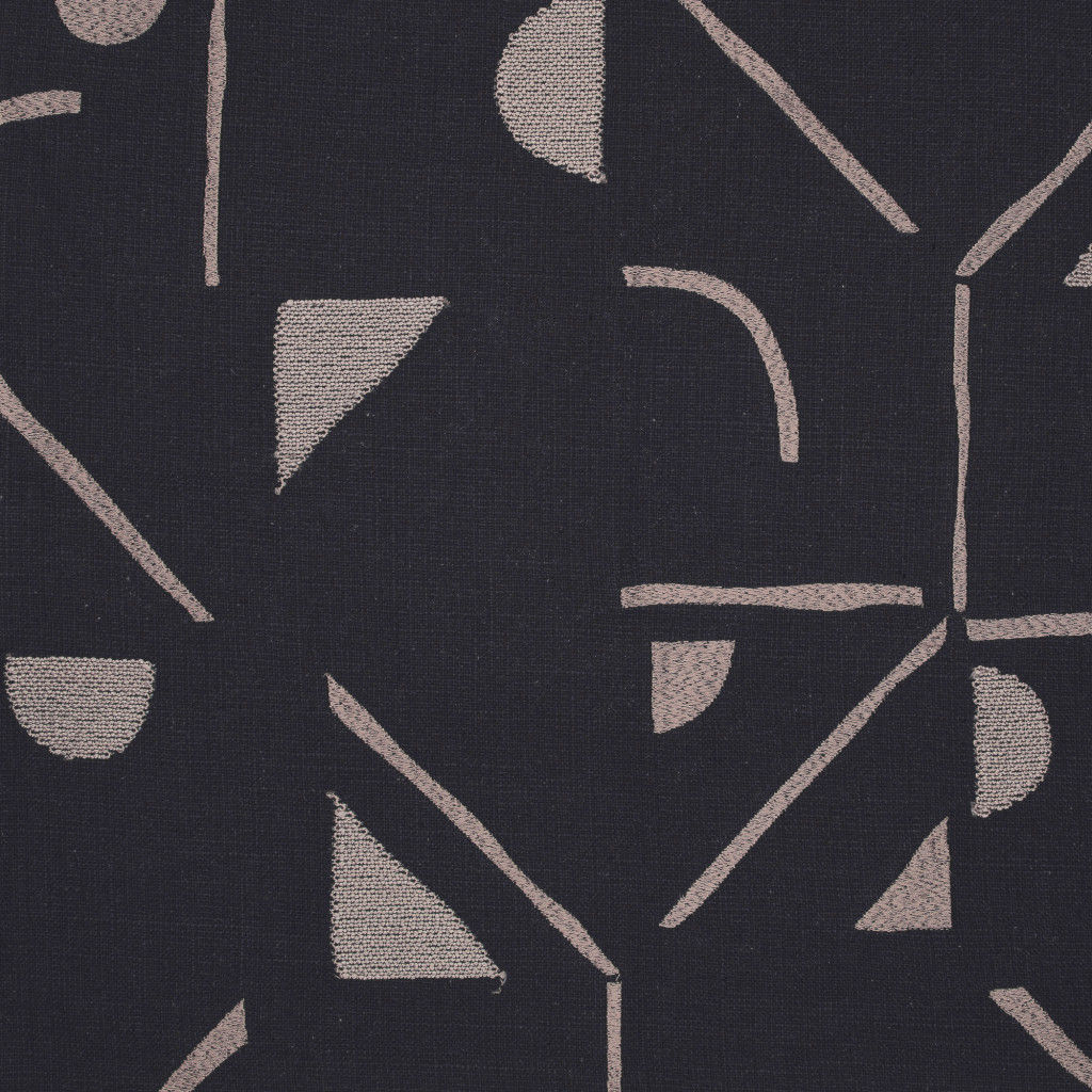 24" Beige and Black Geometric Cotton Blend Throw Pillow With Embroidery