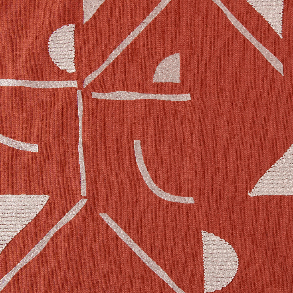 24" Orange and Ivory Geometric Cotton Blend Throw Pillow  With Embroidery
