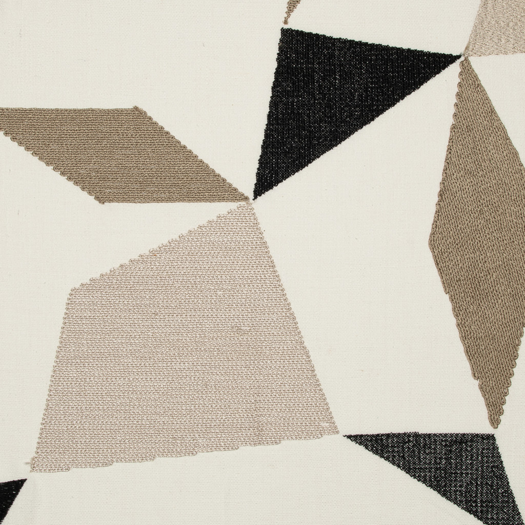 24" Taupe and Ivory Geometric Cotton Blend Throw Pillow With Embroidery