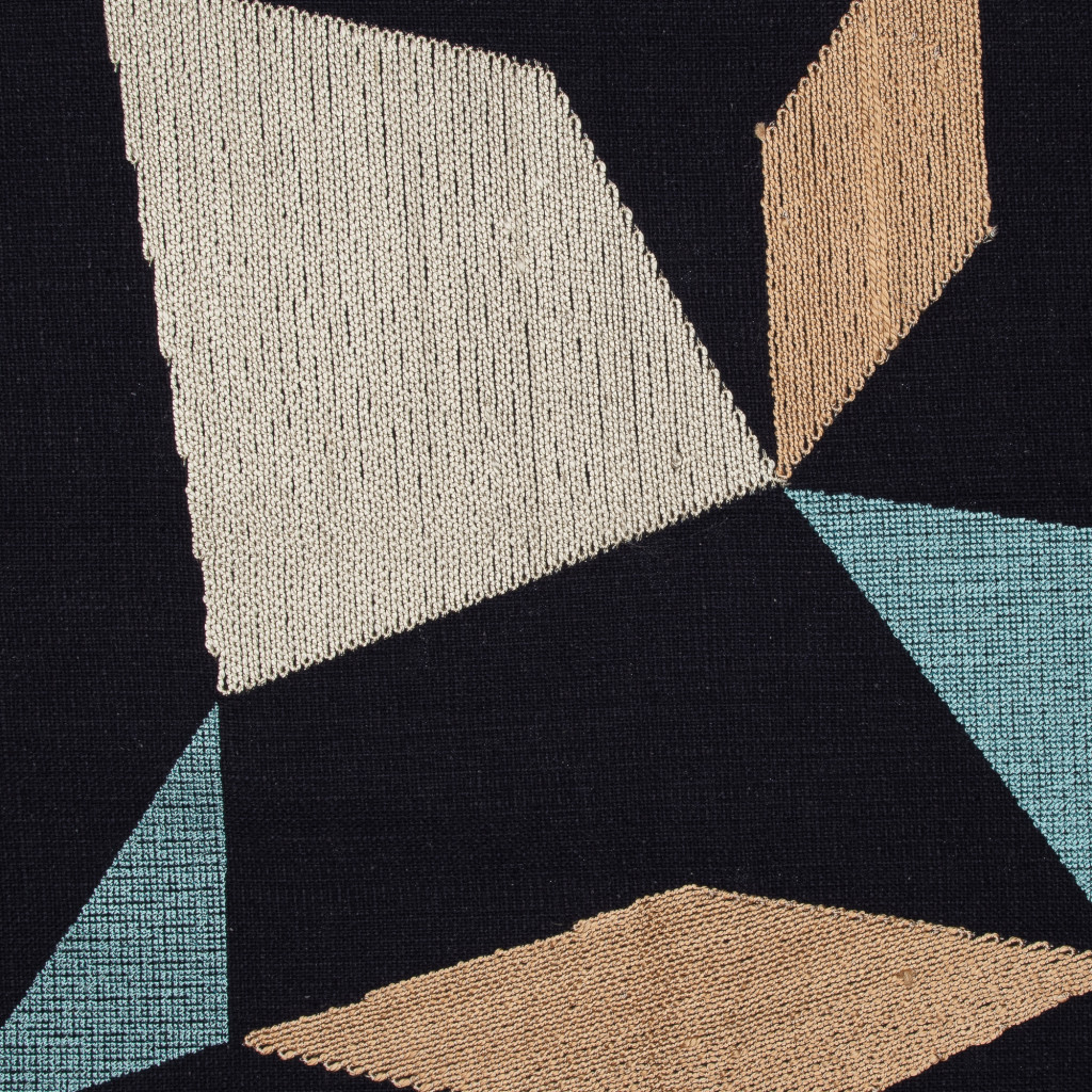 20" Blue and Beige Geometric Cotton Blend Throw Pillow With Embroidery