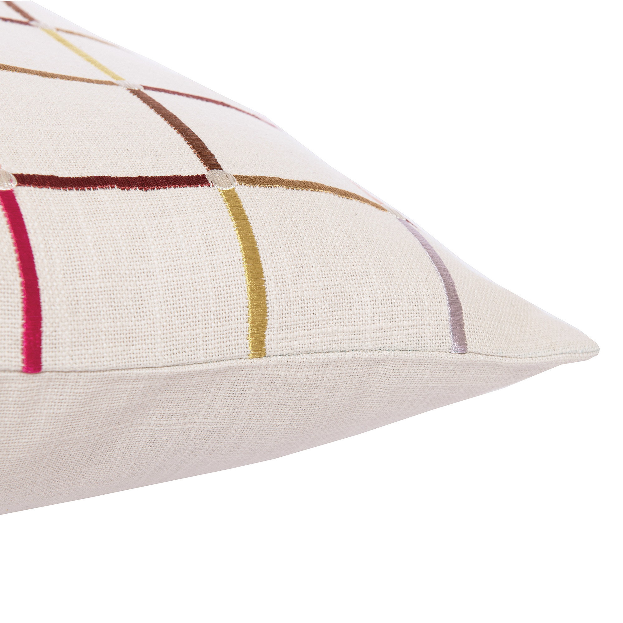 20" White Check Cotton Blend Throw Pillow With Embroidery