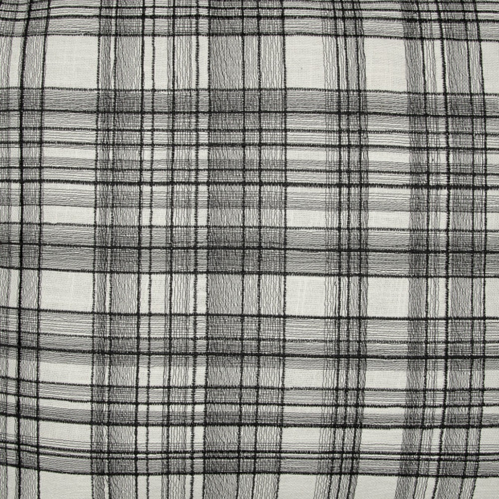 24" White and Black Check Cotton Blend Throw Pillow With Embroidery