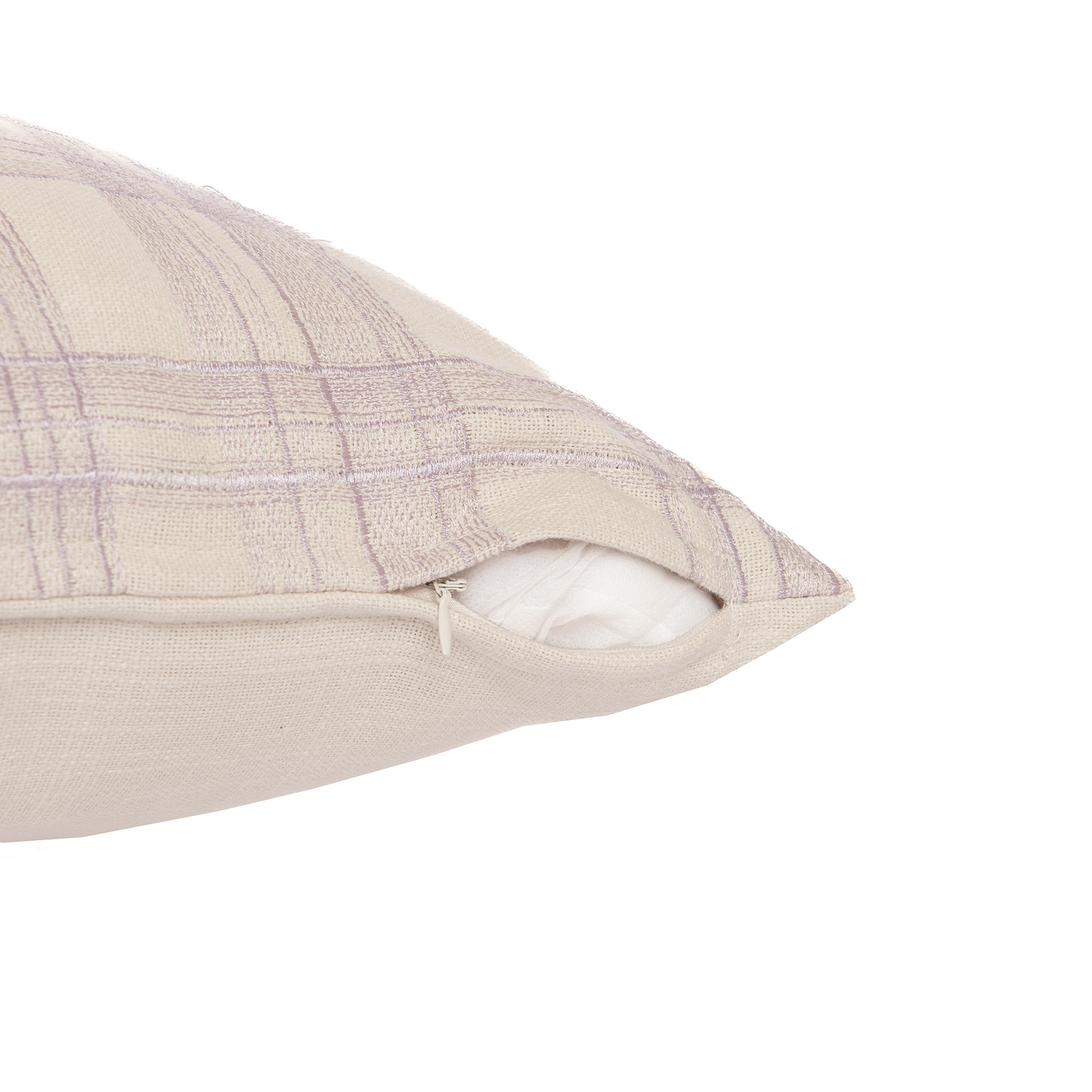 20" Ivory Check Cotton Blend Throw Pillow With Embroidery