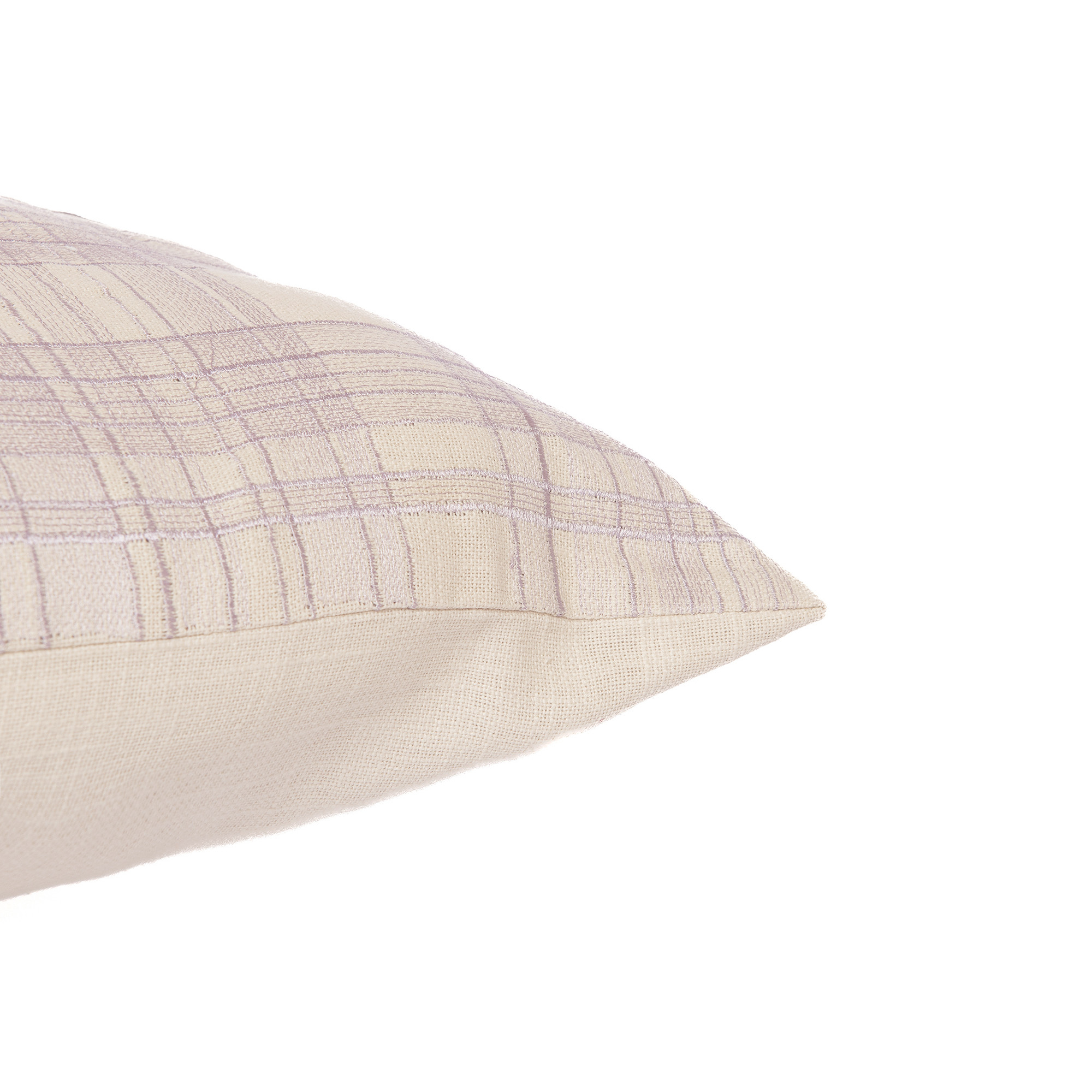20" Ivory Check Cotton Blend Throw Pillow With Embroidery