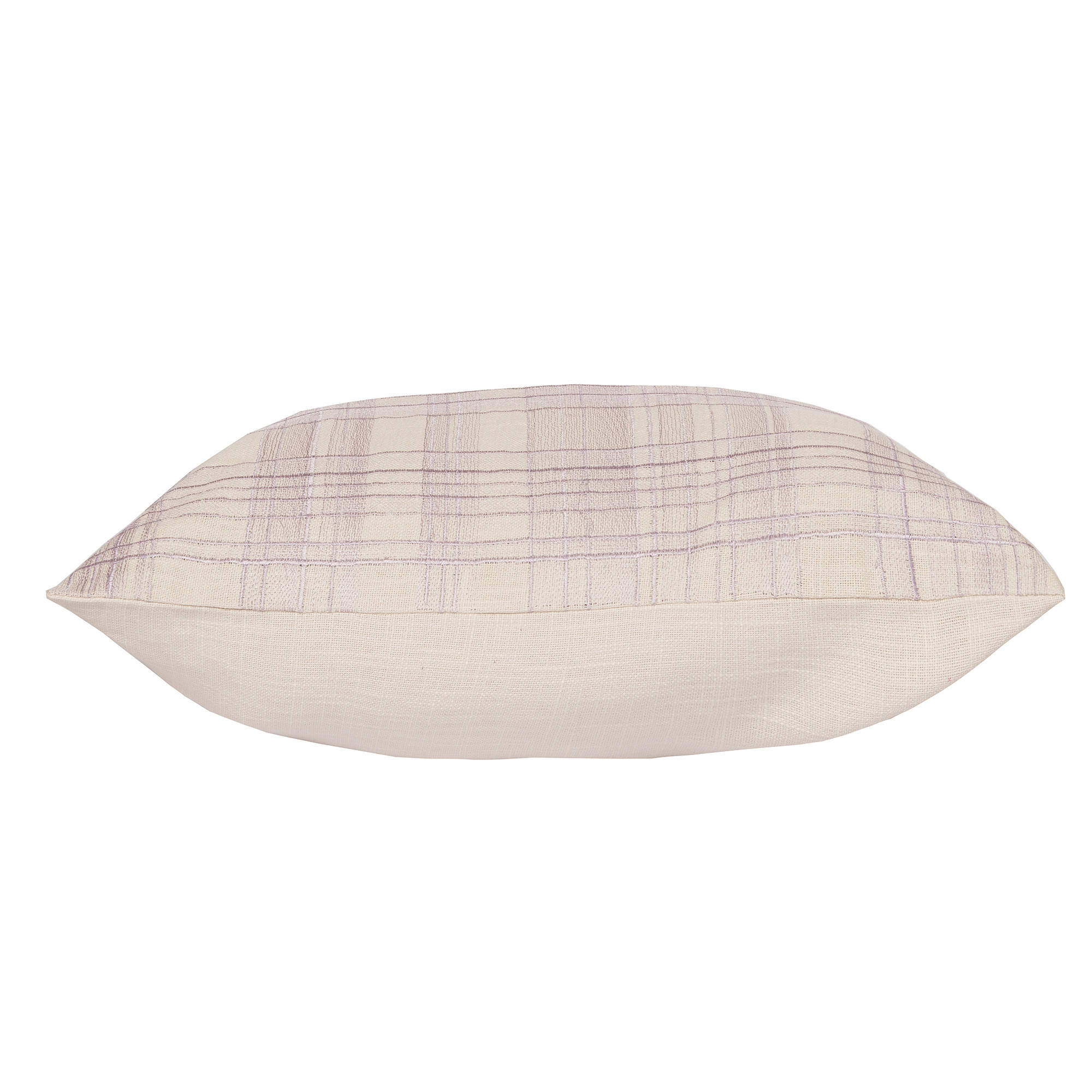 24" Ivory Check Cotton Blend Throw Pillow With Embroidery