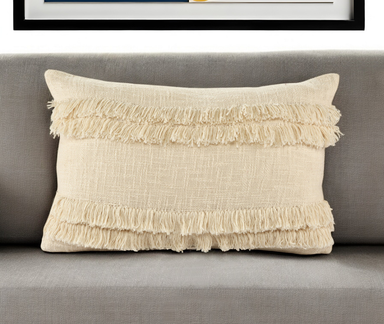 14" X 20" Cream Cotton Throw Pillow With Texture-549448-1