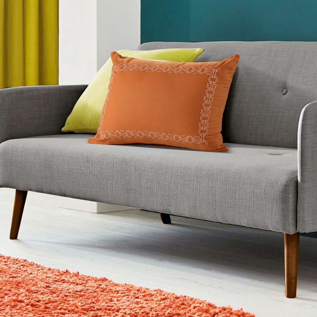 14" X 20" Orange Geometric Cotton Lumbar Throw Pillow