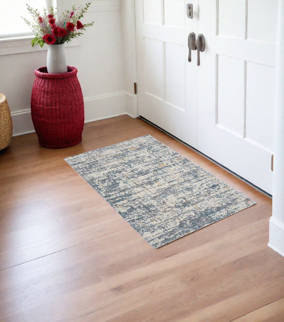 2' X 3' Blue and Ivory Abstract Area Rug-549987-1