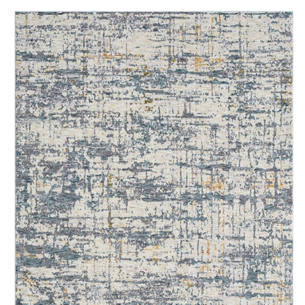 8" Runner Blue and Ivory Abstract Runner Rug