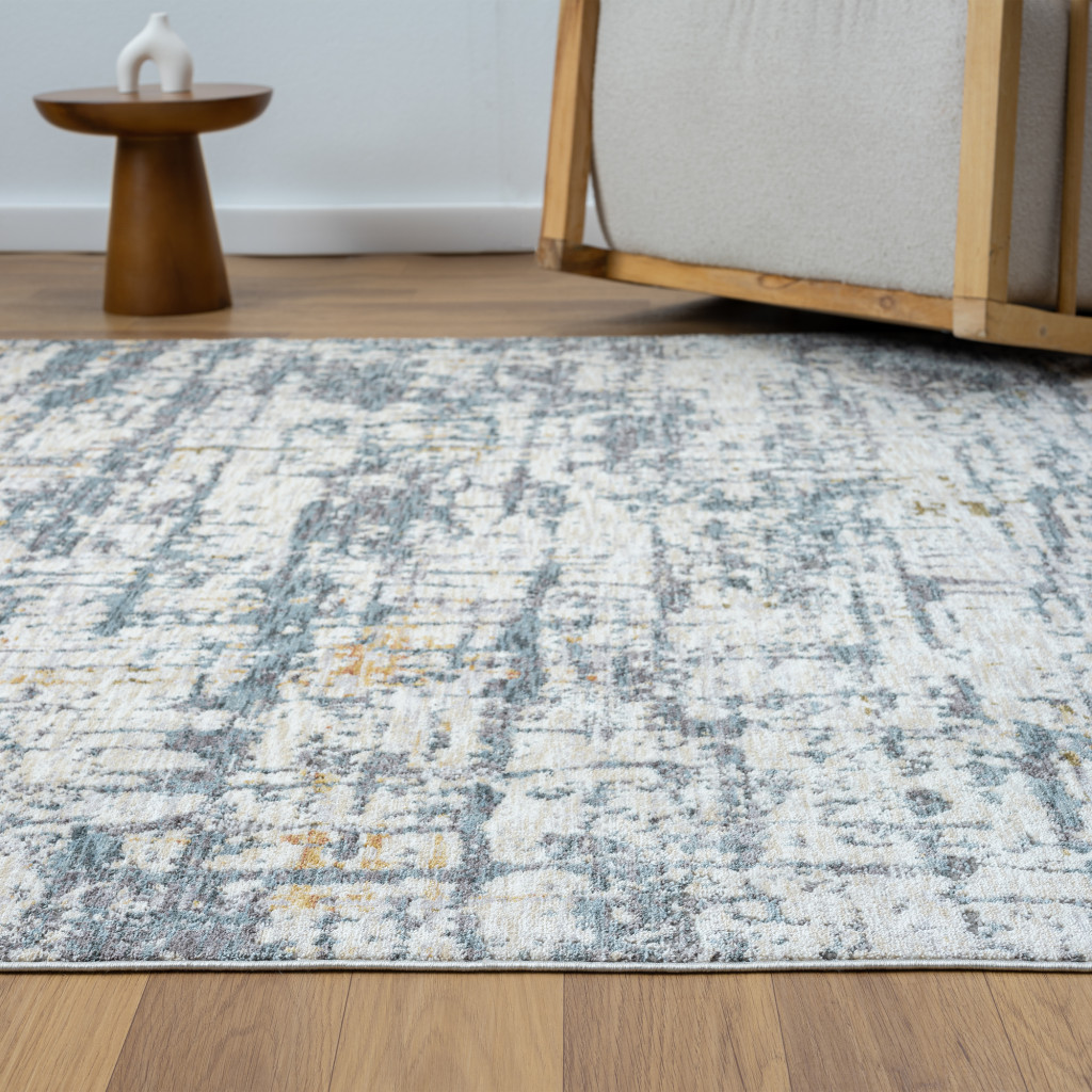 8" Runner Blue and Ivory Abstract Runner Rug