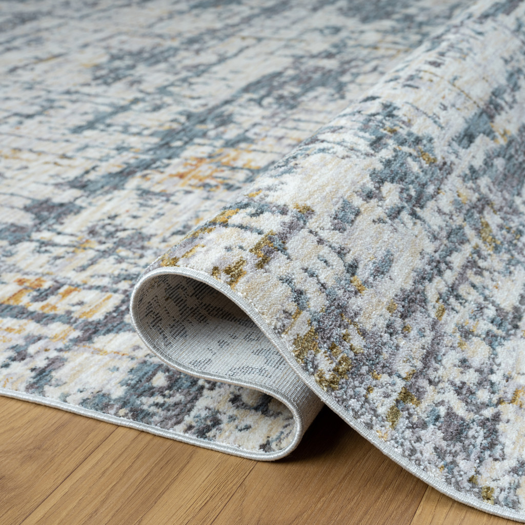 8" Runner Blue and Ivory Abstract Runner Rug