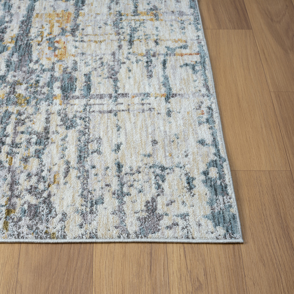 8" Runner Blue and Ivory Abstract Runner Rug