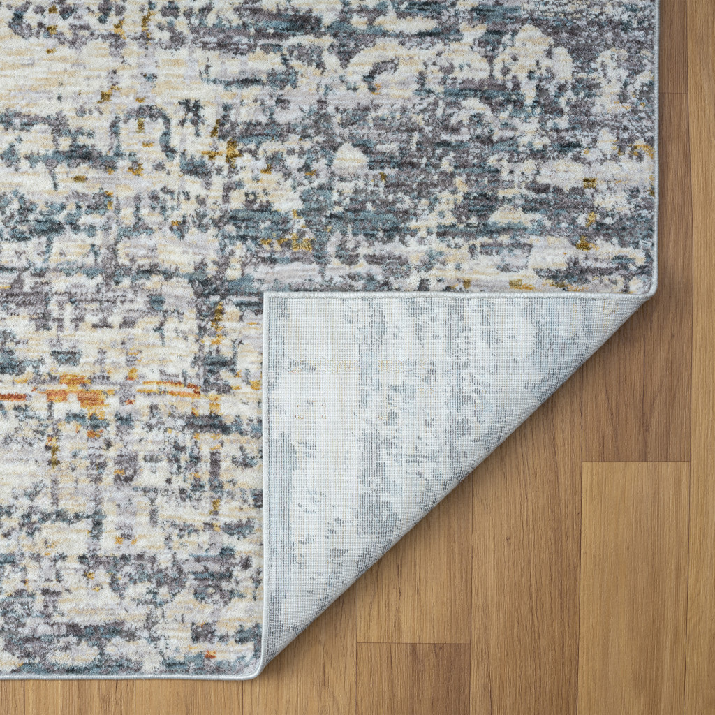 8" Runner Blue and Ivory Abstract Runner Rug