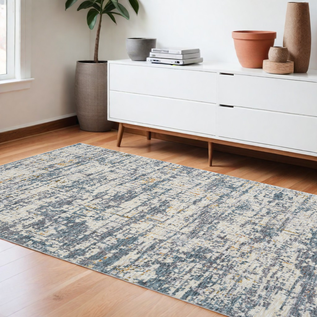 8' X 10' Blue and Ivory Abstract Area Rug-549990-1