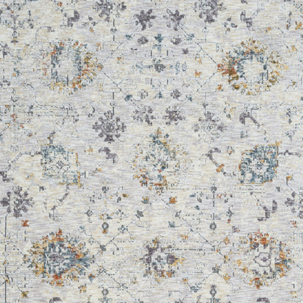 9" X 12" Ivory and Blue Floral Area Rug