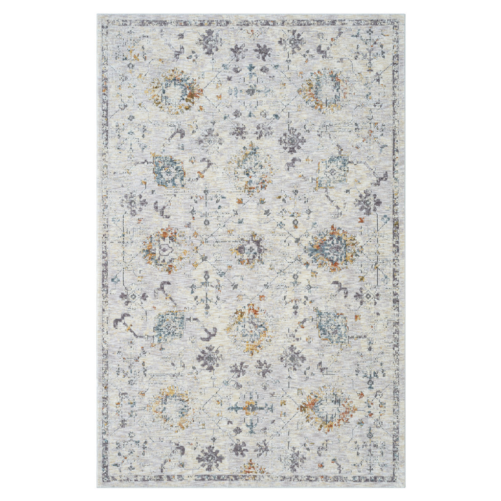 9" X 12" Ivory and Blue Floral Area Rug