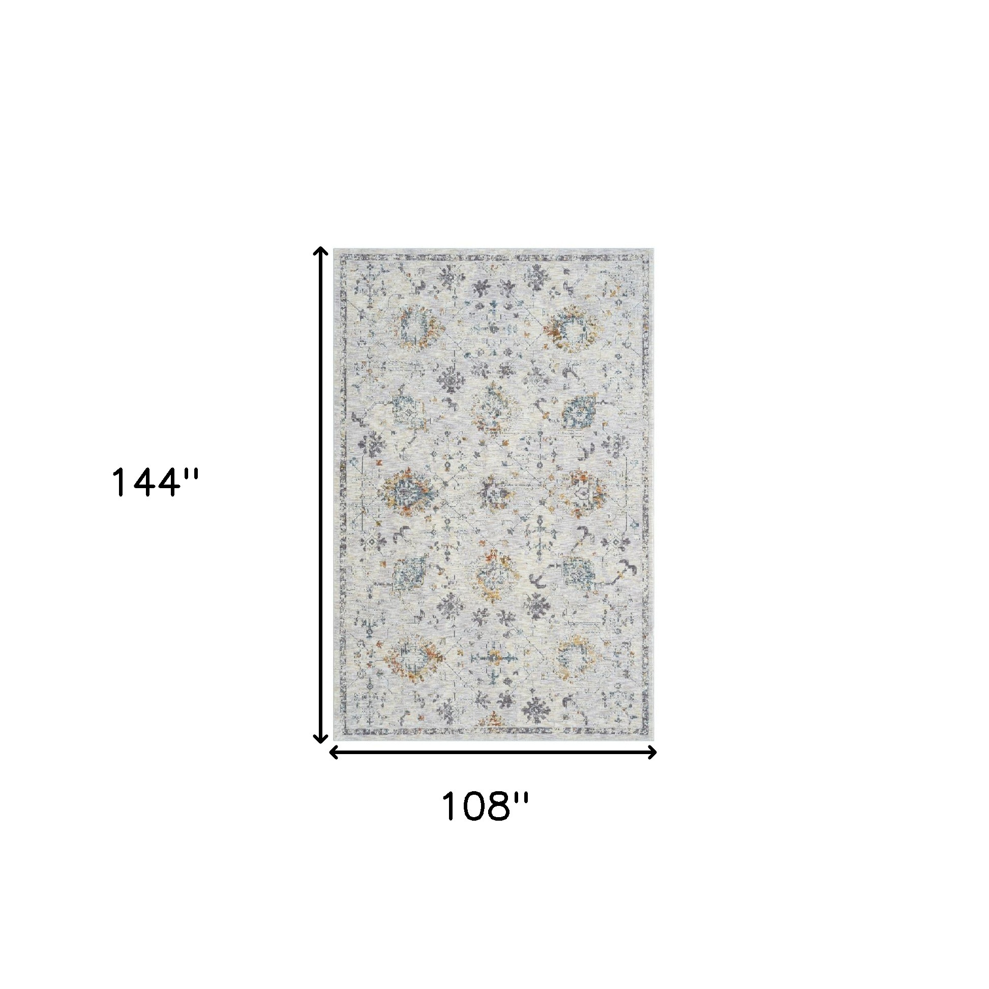 9" X 12" Ivory and Blue Floral Area Rug