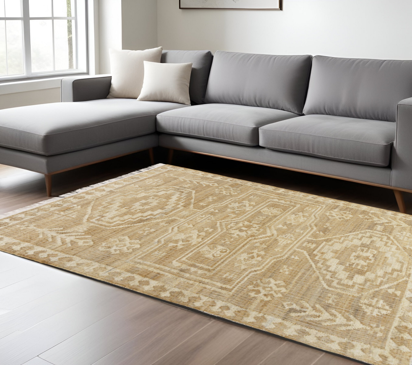 8' X 10' Natural and Ivory Medallion Hand Woven Area Rug-550049-1